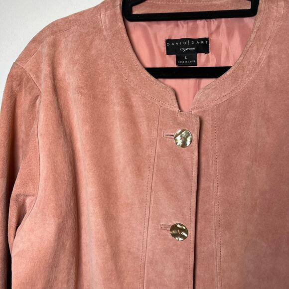 Vintage Pink Suede Genuine Leather Jacket Pearl Button Size Large Glam Chic Fall - Picture 7 of 8